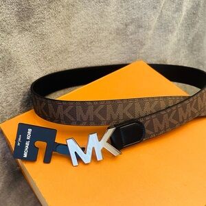 Michael Kors Men’s Brown and Black Logo Belt